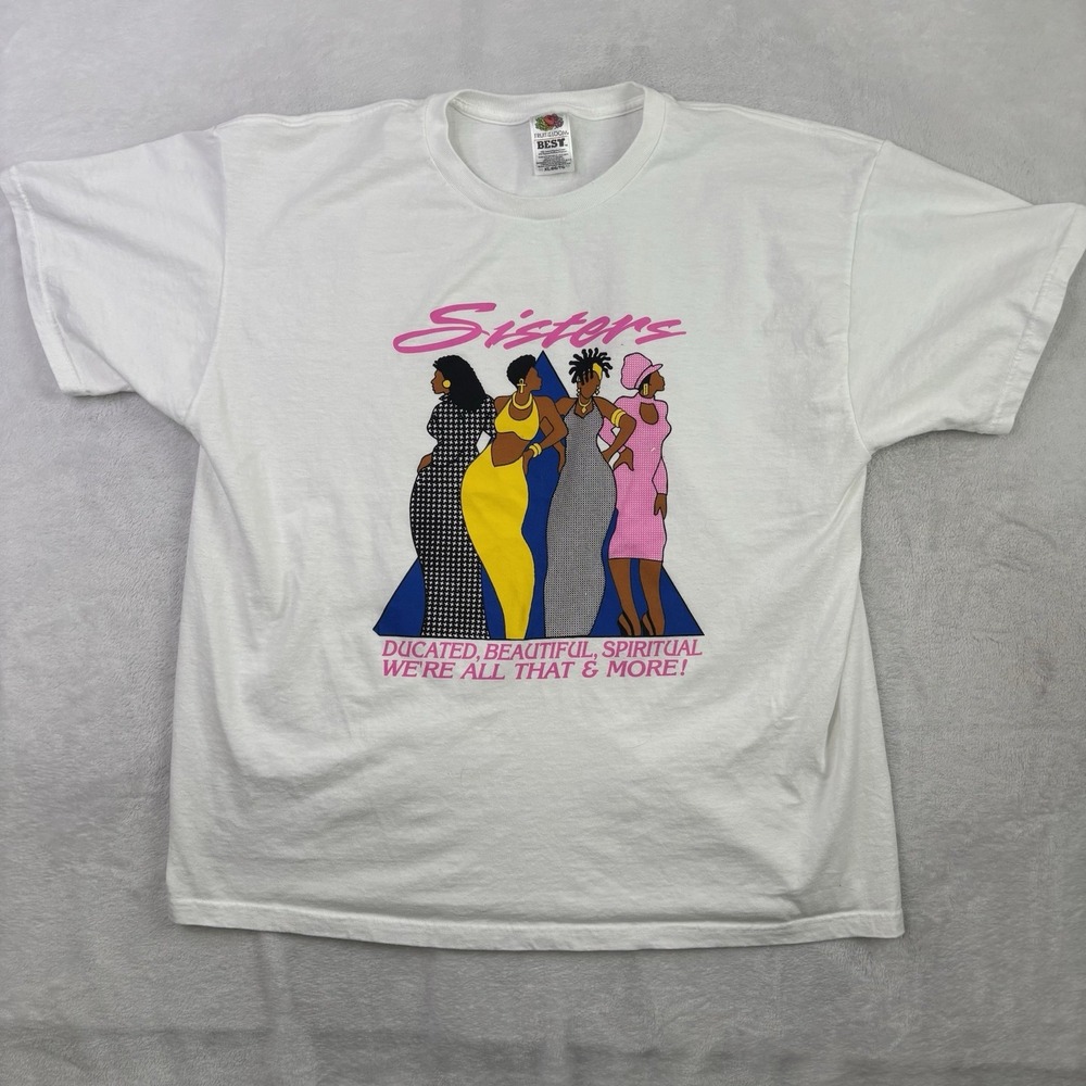 VTG Sisters African American Woman Rap Tee Short Sleeve White Shirt Men's XL